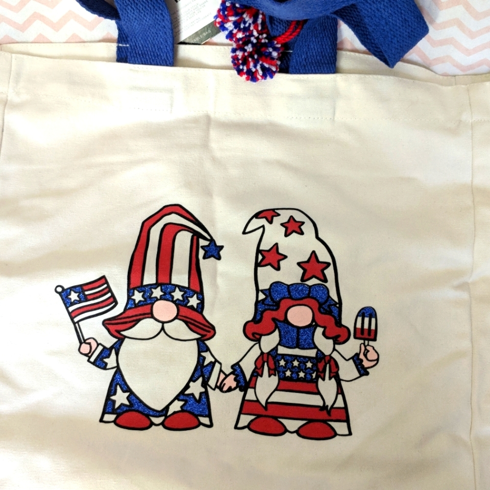 New - Patriotic Gnome Tote Bag - 16" high 15" wide 6" deep